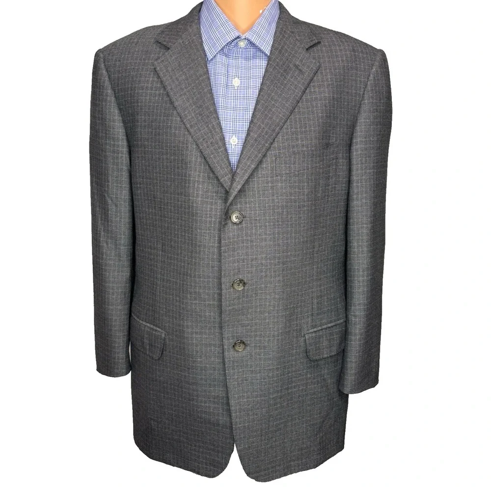 Ermenegildo Zegna Sport Coat Men 46L‎ Wool Gray Micro Check Blazer Switzerland